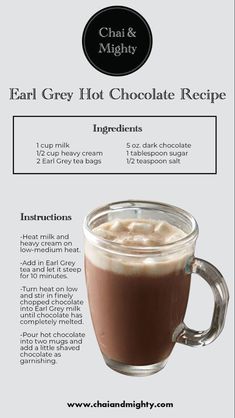 a cup of hot chocolate with whipped cream in it and instructions on how to make it