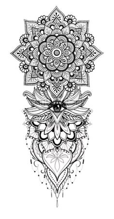 a black and white drawing of an intricate flower design with lots of details on the petals