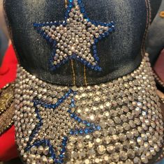 This Beautiful Rhinestone Baseball Cap Is Adjustable And Ready To Wear Blue Adjustable Hat With Rhinestones, Adjustable Blue Hat With Rhinestones, Rhinestone Baseball Cap, Blue Jean, Blue And Silver, Casual Tops, Baseball Cap, Blue Jeans, Ready To Wear