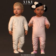 two baby dolls standing next to each other on a black background with the words nike