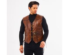 Mens Brown Leather Biker Vest - Handmade Rugged Design - Timeless Style & Durability - Unique Gift for Adventurous Men - High-Quality Craftsmanship Embrace the spirit of rebellion and timeless biker style with this handcrafted Rugged Brown Leather Biker Vest. Crafted from premium thick sheepskin, this vest exudes an aura of ruggedness and sophistication, making it a must-have wardrobe staple for any discerning gentleman. Unparalleled Craftsmanship: Genuine Thick Sheepskin: Experience the luxurio Brown Biker Vest, Adventurous Men, Vest Handmade, Leather Biker Vest, Mens Rugged, Rugged Design, Biker Vest, Mens Vests, Vest Outfits