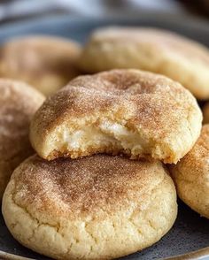 some sugar cookies are stacked on top of each other