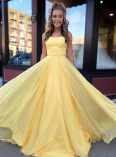 This Dress is fashionable for every occasion. the dress is made-to-order by professional tailors. You can choose from 50 colors, Regular sizes 2 to 16 and plus sizes 14w to 26W. Custom size is also available.. The product details: Color: Yellow, Length: Long, Silhouette: A-Line, Neckline: Spaghetti Straps, Primary Fabric: Chiffon Dresses Graduation, Dress With Pleats, A Line Prom Dresses