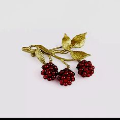 Prety Brooch Depicting Juicy Raspberries. Hand Crafted In Usa In Bronze Patina And Beads Of Red Garnets. On A Green Necklace Cords And Satin Ribon. Handmade In The Usa Happy Poshing Ann Antique Pins, Bronze Patina, Green Necklace, Red Garnet, Luxury Jewelry, Red Green, Favorite Jewelry, Garnet, Patina