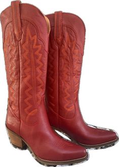 Red Embroidered Winter Boots, Red Embroidered Boots With Round Toe, Embroidered Red Boots With Round Toe, Brown Sand, Leather Knee High Boots, Knee High Leather Boots, Fashion Heels, Zig Zag, High Boots