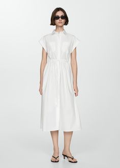 Shirt dress with gathered waist Shirt Dress White, Long Slip Dress, Balloon Dress, Women Gathering, Corset Mini Dress, Bubble Skirt, White Gowns, Poplin Dress, White Shirt Dress