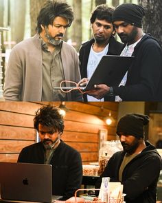 three men are working on their laptops in the woods