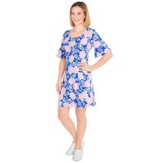 Give yourself a gorgeous look this season with square neck line dress. This dress features a bold daisy print and flutter short sleeve look, absolutely stunning for any occasion. | Larky Lark Women's Daisy daze puff dress, Blue, X-Large Puff Dress, Daisy Print, Line Dress, Three Quarter Sleeves, Quarter Sleeve, Dress Blue, Three Quarter, Square Neck, Scoop Neck