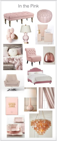 pink furniture is featured in this collage