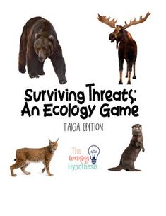 an image of some animals that are in front of the words surviving threats an ecology game