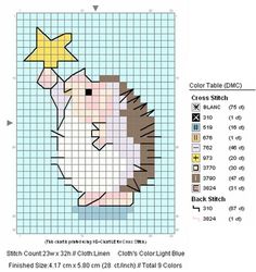 a cross stitch pattern with an image of a cat and a star on it's head