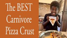 the best carnivor pizza crust is in front of a woman holding up a slice