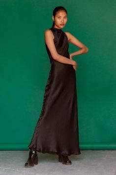 Shop for Sruti Dalmia Black Pure Silk Satin Cowl Neck Dress for Women Online at Aza Fashions Satin Cowl Neck Dress, Classic Black Dress, Black Pure, Eve Dresses, Cowl Neck Dress, Dress Crafts, Satin Color, Black Tie Event, Black Slip Ons