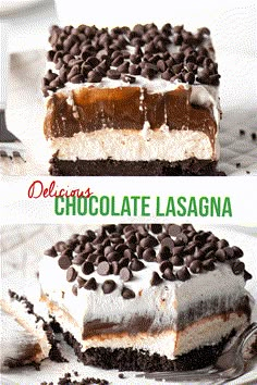 chocolate lasagna ice cream cake on a plate