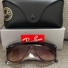 Nwt Ray-Ban Sunglasses, With Box And Case Brown Rectangular Aviator Sunglasses With Gradient Lenses, Brown Shield Sunglasses With Gradient Lenses, Brown Anti-reflective Shield Sunglasses, Ray Ban Sunglasses, Colored Sunglasses, Ray Ban, Sunglasses Accessories, Ray Bans, Women Accessories