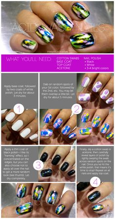 acid wash nails tutorial Makeup And Hairstyle, Cute Nail Polish, Nails Tutorial, Diy Nail Polish, Nail Polish Art, Bright Nails, Finger Painting, Fabulous Nails, Cool Nail Designs