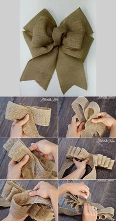 how to make a bow out of burlock and ribbon - step by step