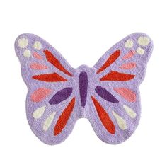 a purple butterfly with red, white and blue wings on it's back end