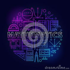 the word math written in neon colors on a dark background with other items and symbols