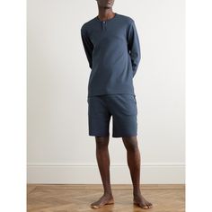 DESIGNED BY MR PORTER. Mr P.'s Henley T-shirt is ideal for sleeping and lounging. It's cut for a relaxed fit from soft cotton-jersey that feels cool and lightweight against the skin. Comfortable Blue Sleepwear With Relaxed Fit, Comfortable Blue Tops For Leisure, Sporty Blue Sleepwear For Loungewear, Comfortable Blue Top For Leisure, Casual Blue Sleepwear For Loungewear, Blue Casual Sleepwear For Loungewear, Casual Blue Tops For Lounging, Relaxed Fit Blue Sleepwear For Relaxation, Casual Navy Tops For Loungewear