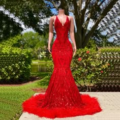 Fit to Flare Red Prom Dress Pageant Gown Prom Dresses 2020 Red, Women Formal Dress, Feather Prom Dress, Red Prom Dress Long, Halter Evening Dress, Girl Prom, Prom Dresses Red, Prom Girl Dresses, Prom 2023