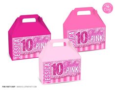 two pink party boxes with the words'10 pink'printed on each one side