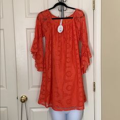 This Honeyme Dress Looks Great On Everyone! Forgiving Shape, Fun Sleeves, Wrinkle Free Lacy Fabric In A Coral Color That’s Not Too Bright, Just Right. Size M. Casual Lace Dress With Stretch, Casual Stretch Lace Dress, Casual Knee-length Spring Lace Dress, Casual Knee-length Lace Dress For Spring, Casual Lace Dress For Spring Brunch, Knee-length Lace Dress For Beach In Spring, Casual Lace Dress For Beach In Spring, Fun Sleeves, Dress Looks