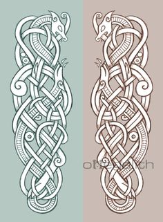 two celtic designs, one with an animal and the other with a snake on it