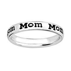 "Ring Details:      Ring width: 3.5-mm     Metal: rhodium-plated sterling silver     Inscription: \"Mom\"   Size: 7. Color: Black. Gender: unisex. Age Group: adult." Customizable Silver Engraved Ring For Mother's Day, Customizable White Gold Rings For Mother's Day, Customizable Sterling Silver Ring For Mother's Day, Customizable Sterling Silver Engraved Ring For Mother's Day, Silver Engraved Ring For Mother's Day, Classic Sterling Silver Rings For Mother's Day, Mother's Day Sterling Silver Engraved Ring, Customizable Engraved Ring For Mother's Day, Sterling Silver Stackable Rings For Mother's Day Anniversary