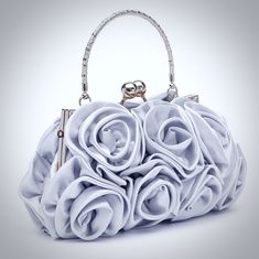 "AnnMarie" - Satin Rose Bridal Handbag Clutch Floral Clutches, Handbags Luxury, Perfect Handbag, Satin Roses, Handbags Women, Evening Purse