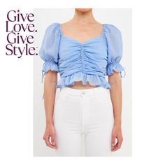 in stock Gathered Top, Powder Blue, Pick Up, In Store, Crop Top, Buy Online, Chiffon, Crop Tops, Free Shipping