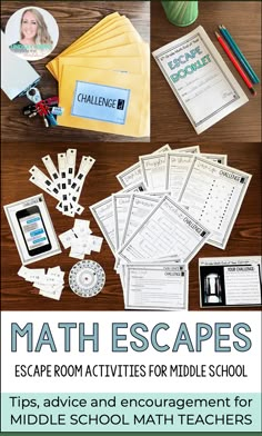 the back cover of a book with text that reads, math escapes escape activities for middle school