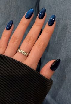 #nailsofinstagram #nailart Dark Blue Velvet Nails, Christmas Navy Nails, Police Officer Nails, January Nail Designs Blue, Dark December Nails, Midnight Blue Christmas Nails, Channukah Nails, Dark Blue Nails Winter, Minimalistic Winter Nails