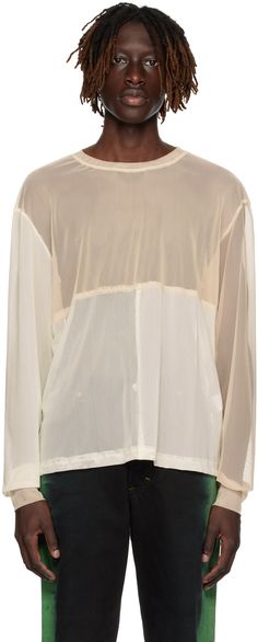 Sheer deadstock polyester and nylon mesh T-shirt. · Paneled construction · Crewneck · Central stitch at back Available exclusively at SSENSE. Supplier color: Cream/Multi Beige Long Sleeve, Eckhaus Latta, Mesh T Shirt, Mesh Sleeves, Mens Scarves, Suit Accessories, Rugby Shirt, Black Long Sleeve, Suits For Women