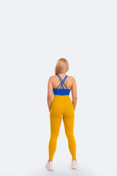 Comfort, confidence, freedom. A matching crossover back bra and high-waisted leggings in colors representing the Ukrainian flag. Dance Leggings, Support Ukraine, Bra Support, Belly Support, High Neck Bodysuit, Dance Pants, Ukrainian Flag, Long Sleeve Tank Top, Crop Top Bra