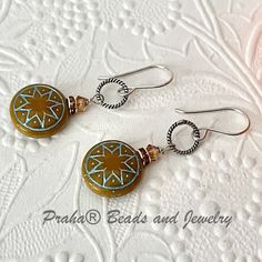 Pretty Czech orange Ishtar coin bead with earrings have a turquoise wash finish with Swarovski crystals and Czech crystal rondells. Shabby Chic Earrings, Pretty Orange, Coin Earrings, Chic Earrings, Czech Crystal, Head Pins, Ear Wire, Czech Glass