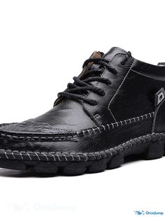 OrcaJump - Mens Comfort Casual Daily Walking Shoes Cowhide Breathable Non-slip Wear Resistant Black Brown Autumn Boots Black Ankle-high Leather Shoes With Stitched Sole, Black Leather Slip-on Shoes For Winter, Black Slip-on Leather Shoes For Winter, Casual Black Ankle-high Leather Shoes, Casual Waterproof Slip-on Boots With Leather Sole, Casual Slip-on Waterproof Boots With Leather Sole, Black Leather Outdoor Shoes With Rubber Sole, Black Leather Shoes With Rubber Sole For Outdoor, Black Leather Shoes With Cushioned Footbed And Round Toe