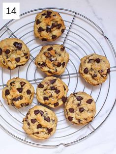 chocolate chip cookies cooling on a wire rack