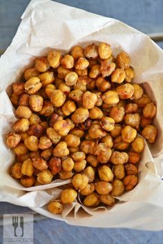 roasted chickpeas in a paper bag