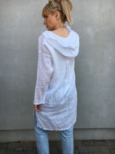 Hooded Tunic White Linen Tunic Top Hooded Top Beach Dress Hooded Tunic, Linen Tunic Dress, Linen Tunic Tops, Hooded Top, Linen Tunic, Womens Shirt, Dress Beach, Beach Tops, Hooded Shirt