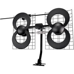 an antenna with two black balls attached to it's side and on top of a metal stand