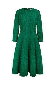 Our Cannes Dress is a modern, effortless and beautifully elegant silhouette, reintroduced this season in a stunning emerald green. Crafted from a structured mid-weight French stretch cloth with a floral textured surface, the dress features a structured silhouette with vertical seams that skim over the body and flare out from the hip to create a wonderful movement.Cannes is fully lined in stretch silk with 3/4 length sleeves, an invisible centre back zip for step in ease, and a gently flared heml Suzannah London, Portugal Fits, Chic Headband, London Boutique, Atlantic Pacific, Shirt Dress Summer, Night Dresses, Church Dresses, Vintage Couture