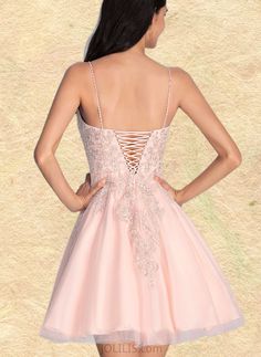 Alyson A-line V-Neck Short/Mini Tulle Homecoming Dress With Beading UK – Jolilis