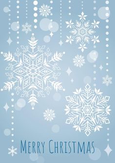 a blue and white christmas card with snowflakes