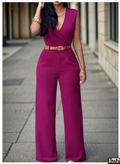 Fisdy - Stylish and Comfortable Sleeveless Jumpsuit with Belt for a Relaxed and Slim Fit Jumpsuit With Belt, Cloth Belt, Sleeveless Jumpsuits, Adjustable Belt, Slim Design, Olivia Mark, Waist Belt, Contemporary Design, Casual Fashion