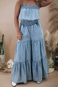 Bliss & Boho Jumpsuit, Blue – Everyday Chic Boutique Brunch Dates, Boho Jumpsuit, Jumpsuit Blue, Everyday Chic, Spring Wardrobe, Fabric Squares, Chic Boutique, Chic Outfits, Smocking