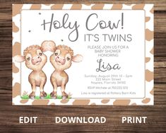 two little pigs are standing next to each other in front of a brown and white polka dot