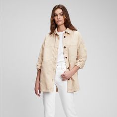 Very Warm And Soft Wide Wale Corduroy In A ‘Cobblestone’ Color. Size Petite Small. Oversized Fit Allows It To Be Styled As A Shirt Or A Jacket. Super Cute With Denim, Leather Or Dress Pants, Also Can Be Cute As A Layer Over A Dress Spring / Fall Classic Gap Button-up Outerwear, Gap Relaxed Fit Outerwear For Work, Gap Spring Outerwear Relaxed Fit, Gap Relaxed Fit Outerwear For Spring, Gap Relaxed Fit Spring Outerwear, Beige Relaxed Fit Button-up Utility Jacket, Gap Fall Outerwear For Everyday, Gap Winter Outerwear For Everyday, Spring Outerwear By Gap With Relaxed Fit