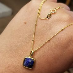 This Is A Beautiful Lapis Lazuli Faceted Stone On A Gold Plated Bezel, Its On A Satellite Style Italian Vermeil Necklace. Super Beautiful In Person!!! Any Questions Please Let Me Know!<3<3<3 Daisy Choker, Pumpkin Necklace, Bezel Necklace, Bar Pendant Necklace, Crystal Bead Necklace, Seashell Necklace, Enamel Necklaces, Blue Pendant, Geometric Necklace