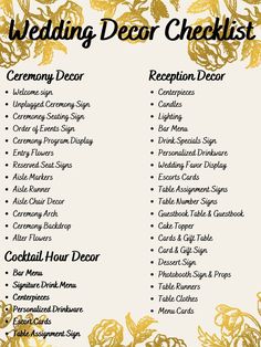 wedding decor checklist with gold flowers